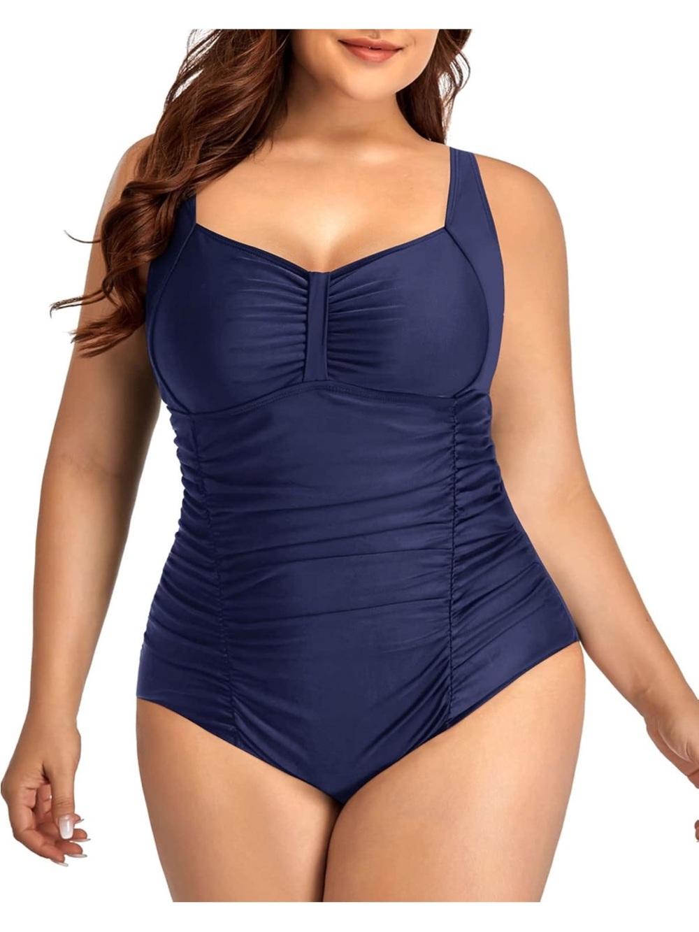 🚘 🆕 Plus Size Ruched Navy One-Piece Swimsuit with Supportive Cups 22W